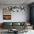 Black Metal Smoke Grey Glass Chandelier Lampa